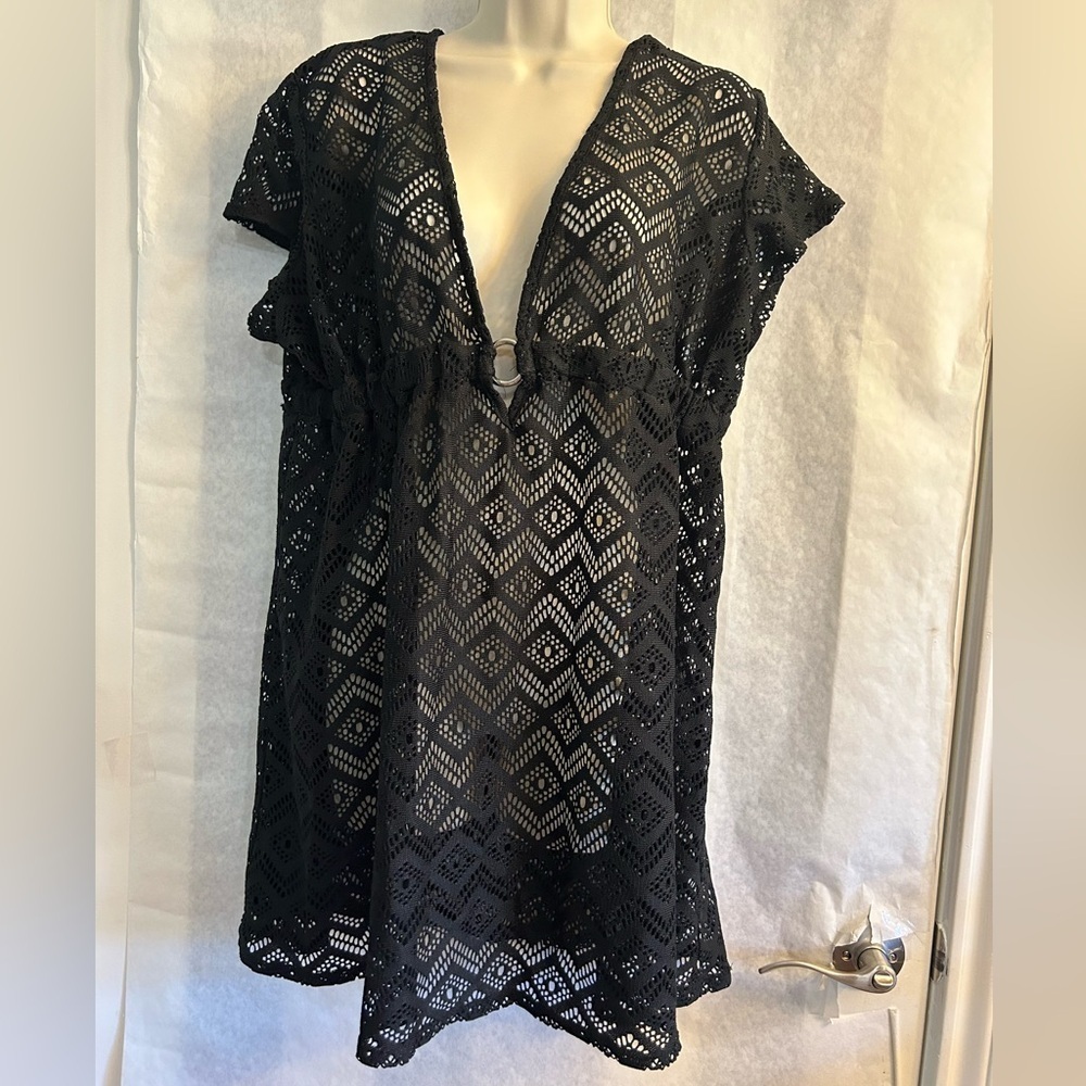 Catalina Black Lace‎ Cover-Up beach dress w/geometric pattern Sz-XL(16-18). N16